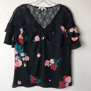 Candie’s Black Floral Lace Ruffle Top